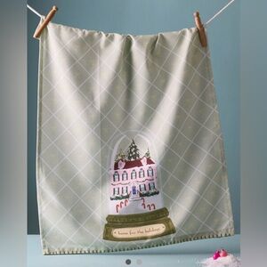 NWT Anthropologie Home For the Holidays Dish Towel in Moss Green